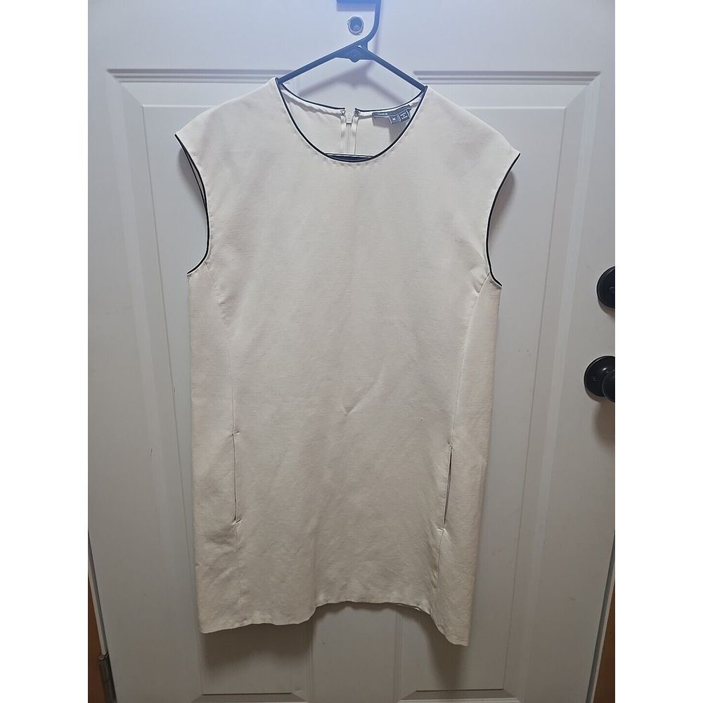 Vince Medium Stucco Off White Black Trim Sleeveless Short Tank Dress Pockets Zip